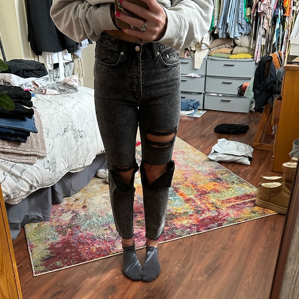 Divided Black Jeans, high rise, distressed